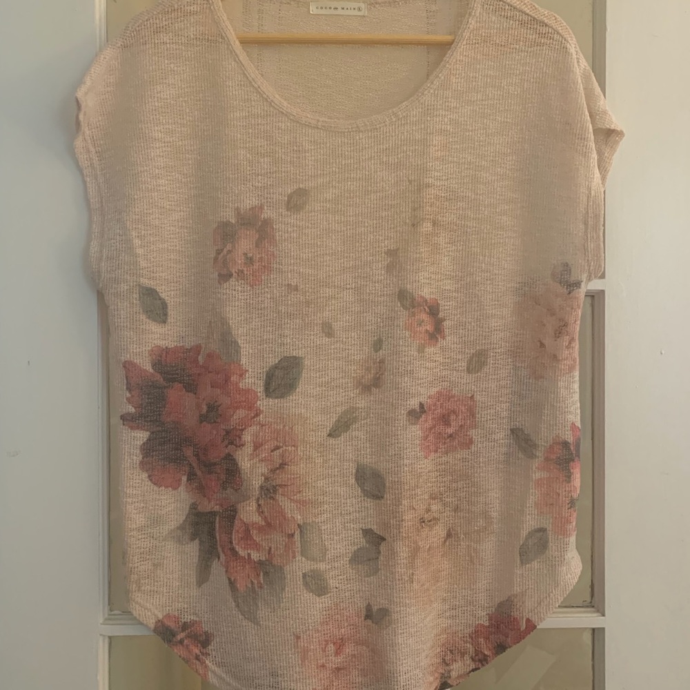 Coco and Main Loose Knit Top Blouse Floral Dolman Sleeves Chic Size Large